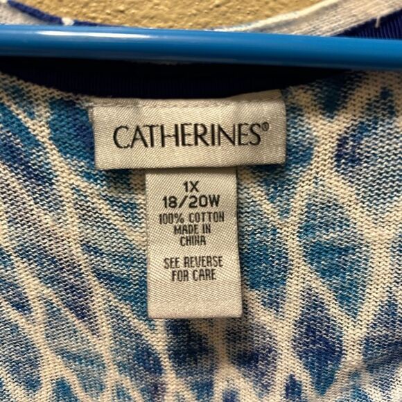 CATHERINES V Neck cardigan sweater Blue White Short Sleeve Top size 1X 18/20w - Picture 6 of 8